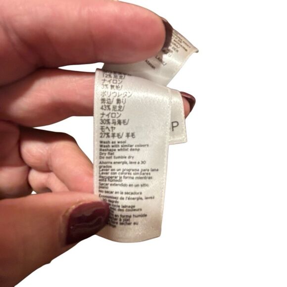 Top Shop Cropped Sweater Oatmeal Beige Contrast Mohair/Wool Trim V-Neck Woman 2‎ - Picture 7 of 7